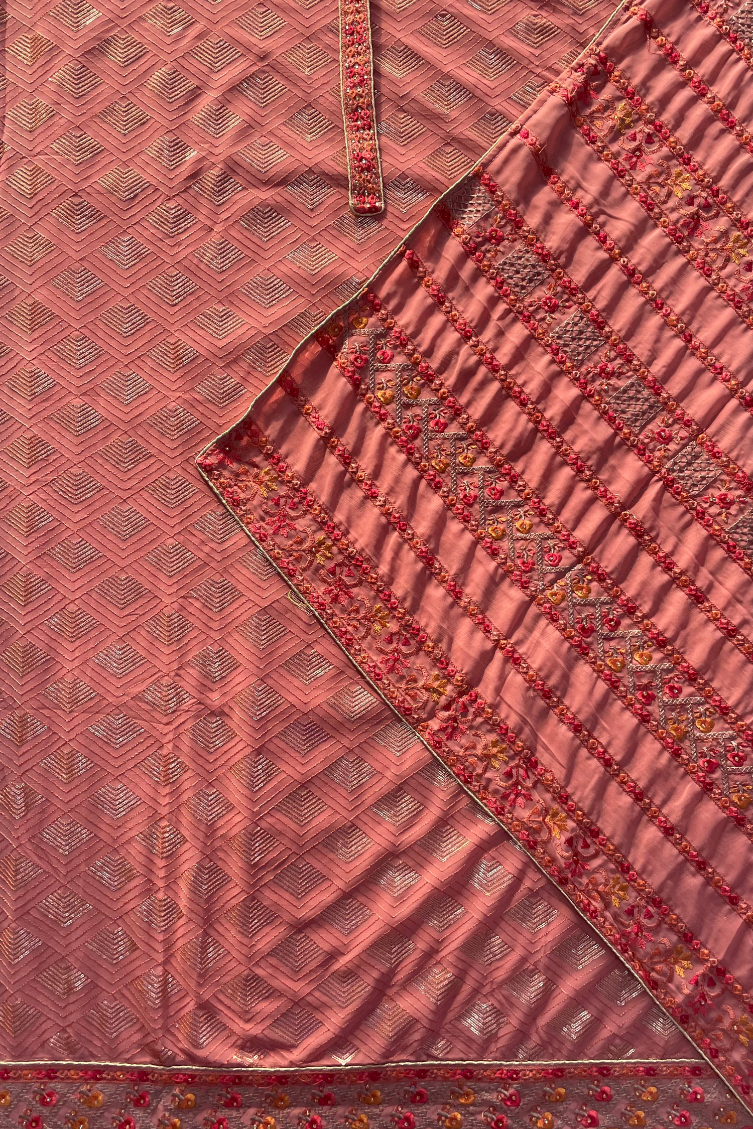 Buy Plus Size ​Peach Sequin Fancy Suit At Apella | Sizes XS to 10 XL | India | Free Delivery | Customized