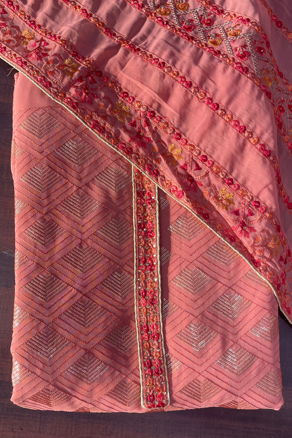 Buy Plus Size ​Peach Sequin Fancy Suit At Apella | Sizes XS to 10 XL | India | Free Delivery | Customized