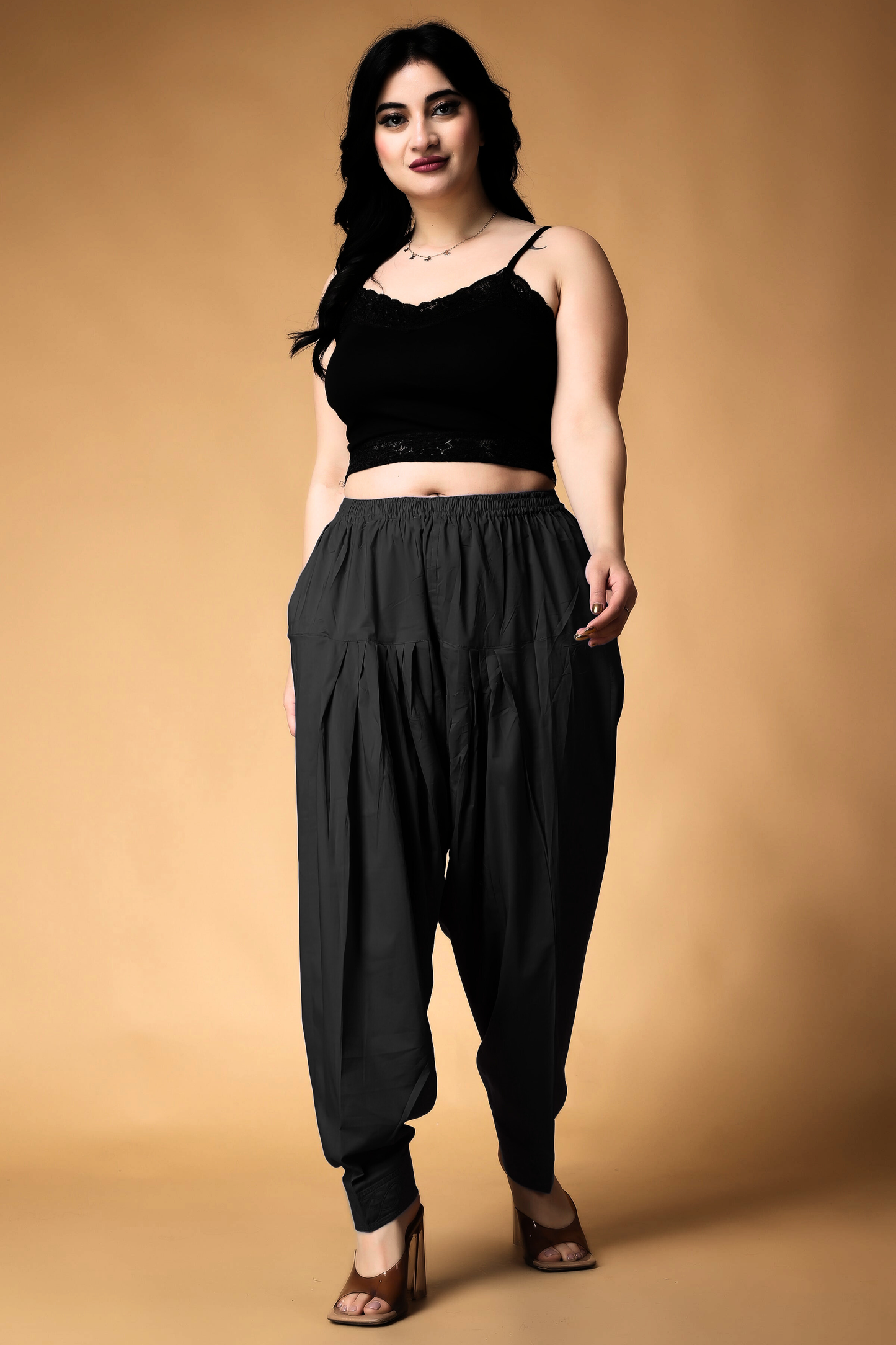 Black Pleated Cotton Salwar