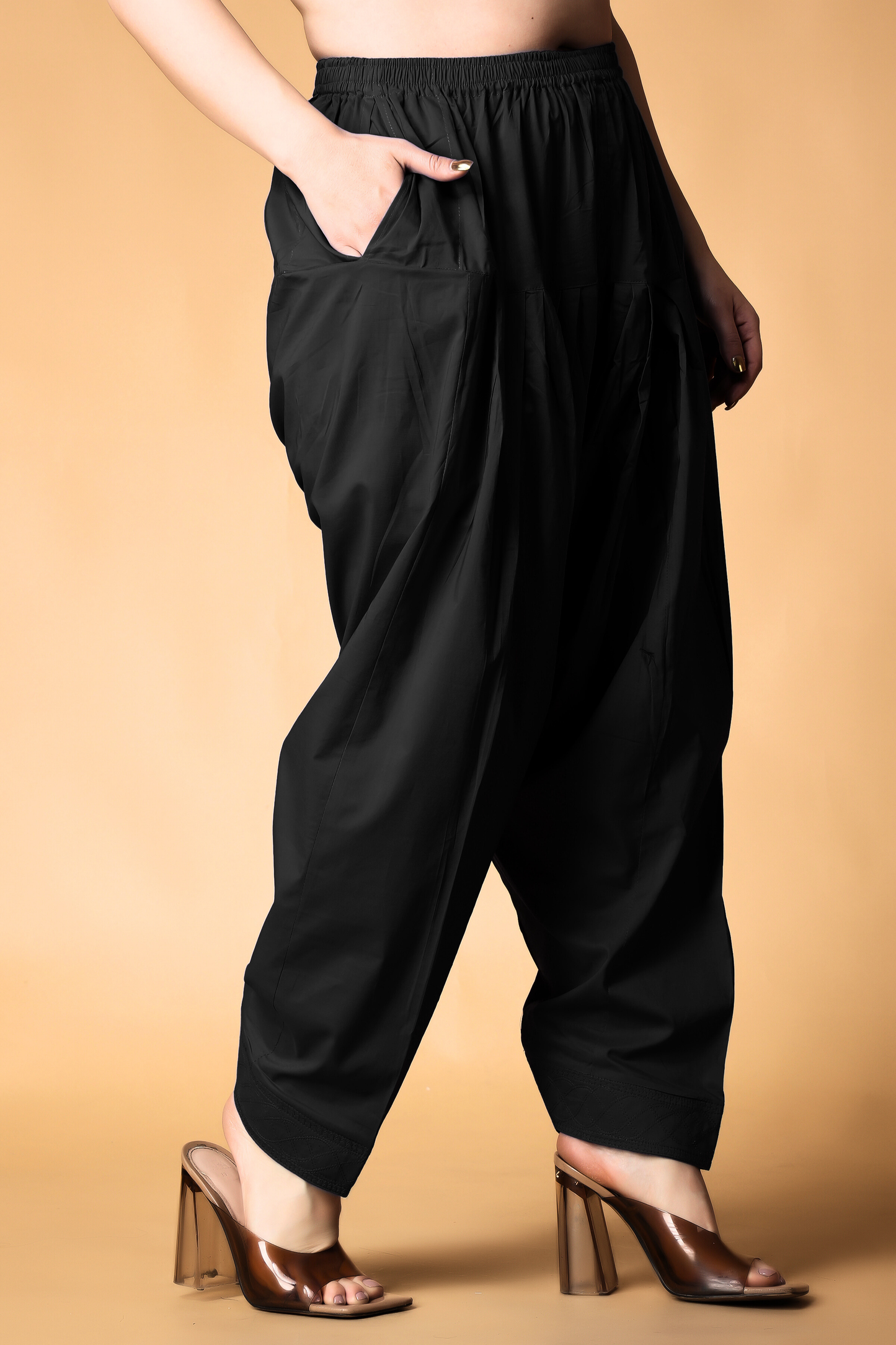 Black Pleated Cotton Salwar