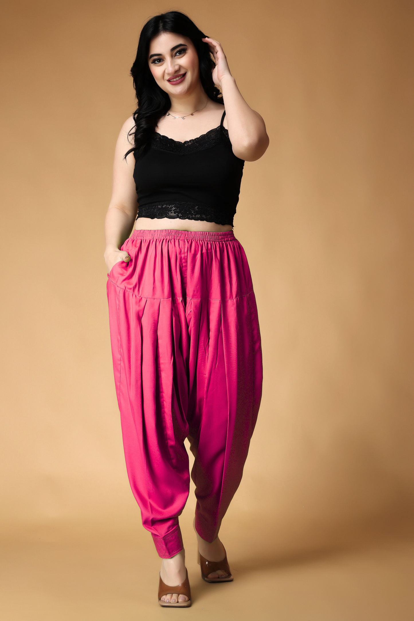 Magenta Rayon Pleated Salwar