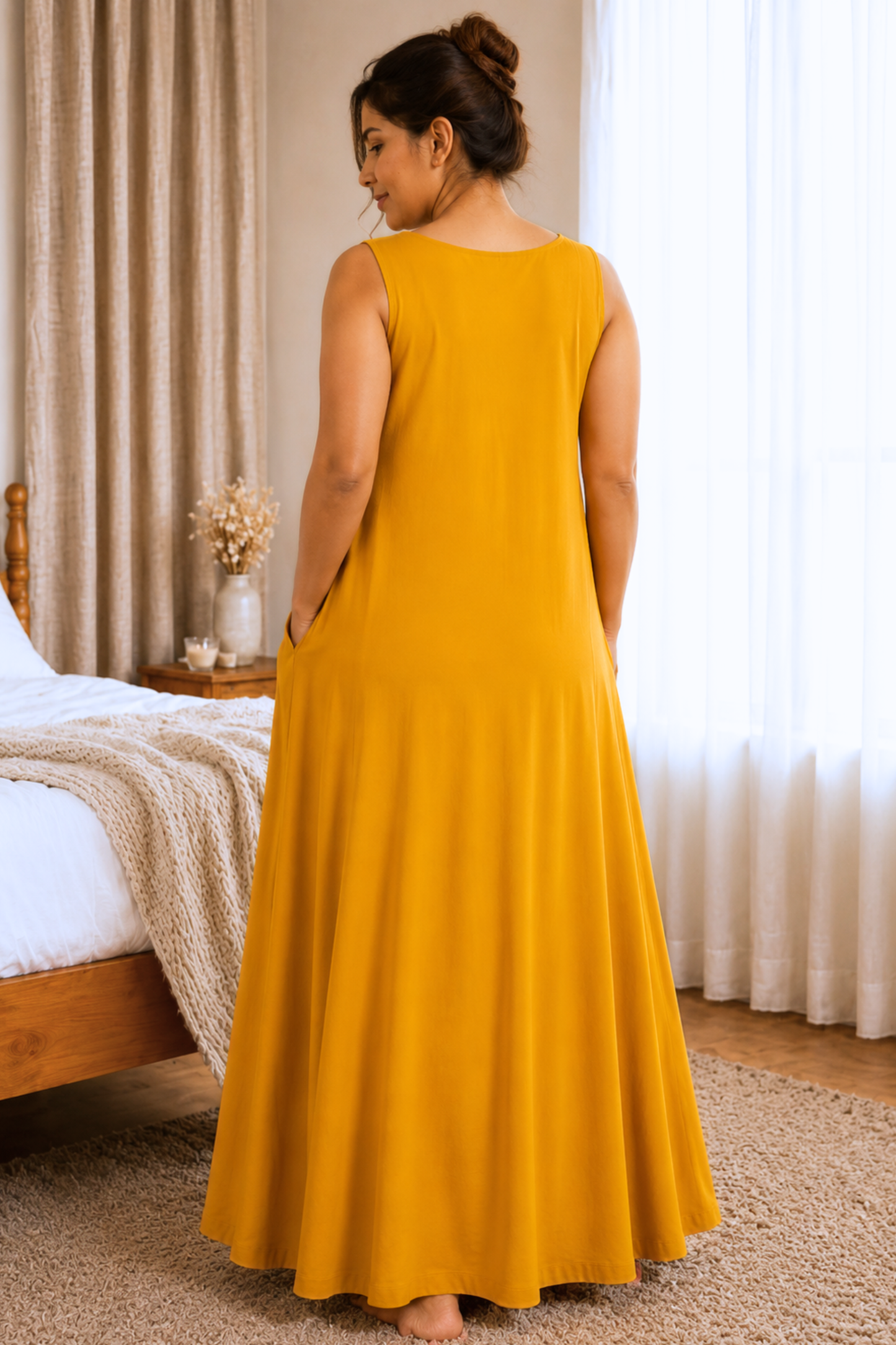 Deep Mustard Rayon Night Gown