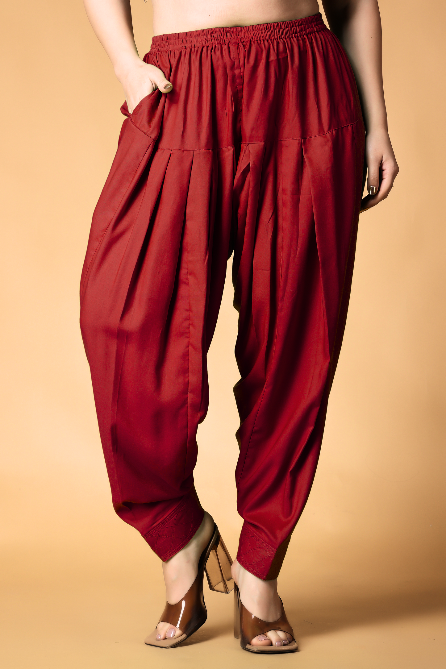 Maroon Rayon Pleated Salwar