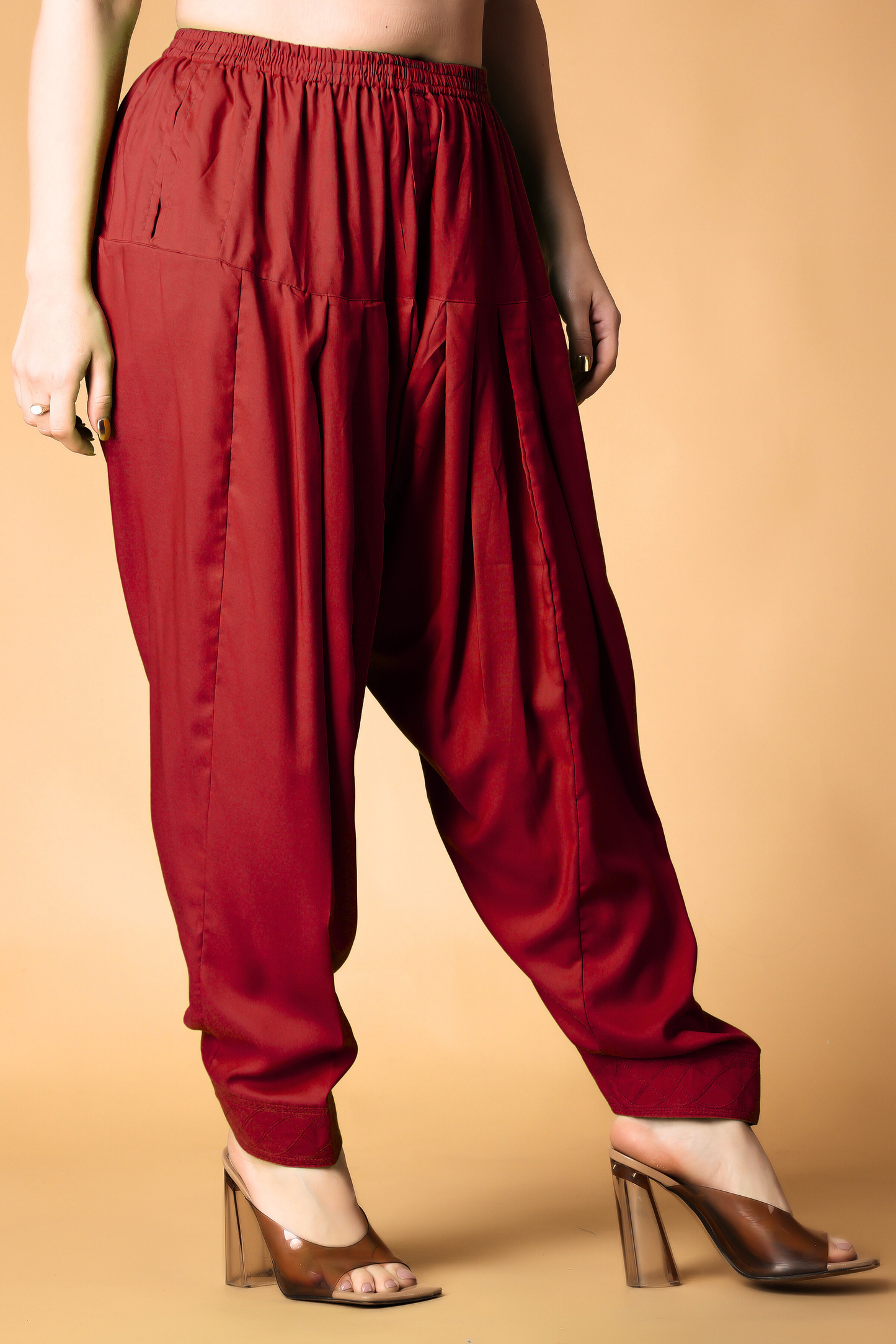 Maroon Rayon Pleated Salwar