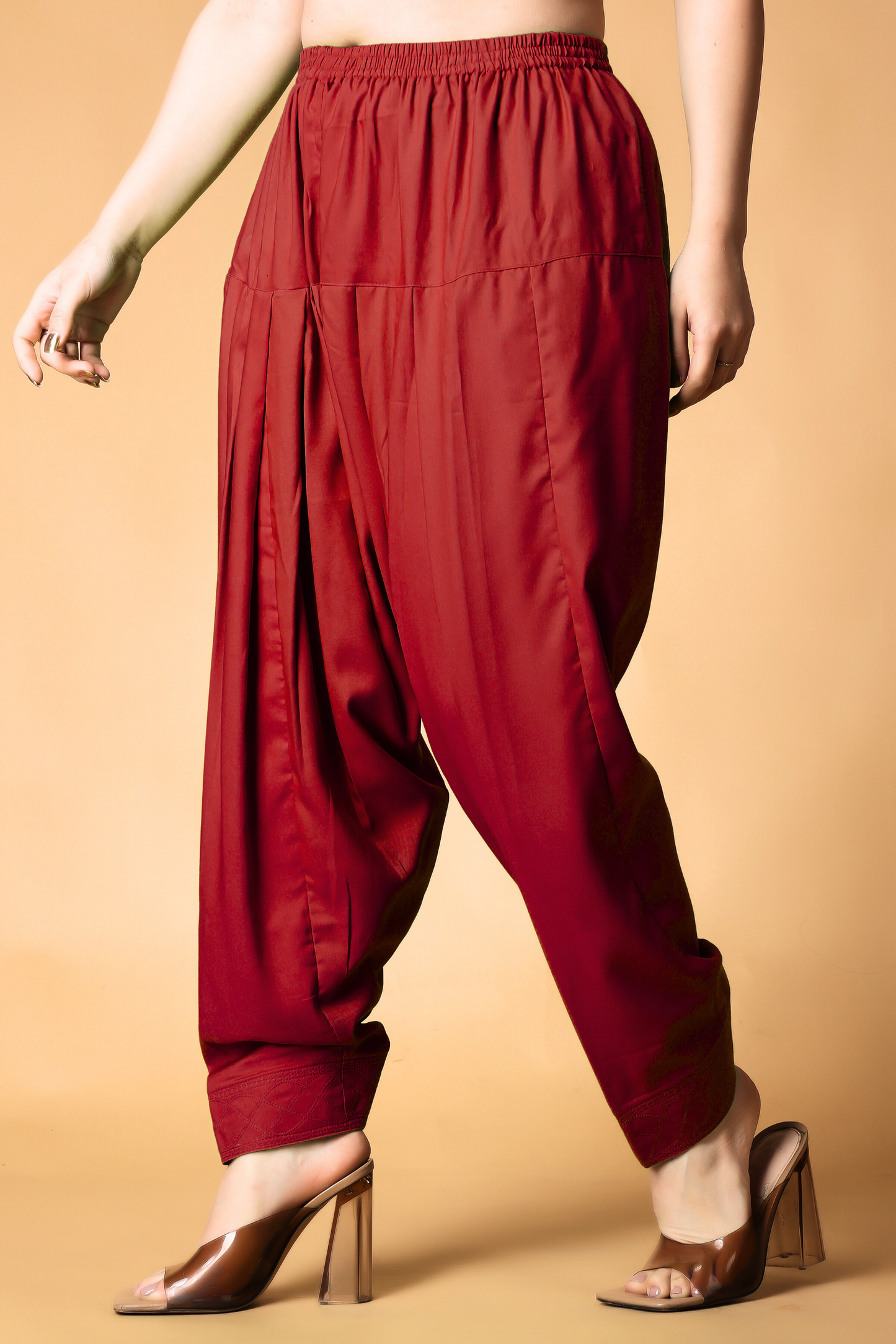 Maroon Rayon Pleated Salwar