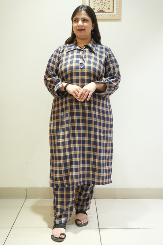 Spiced Navy Woollen Kurta Set