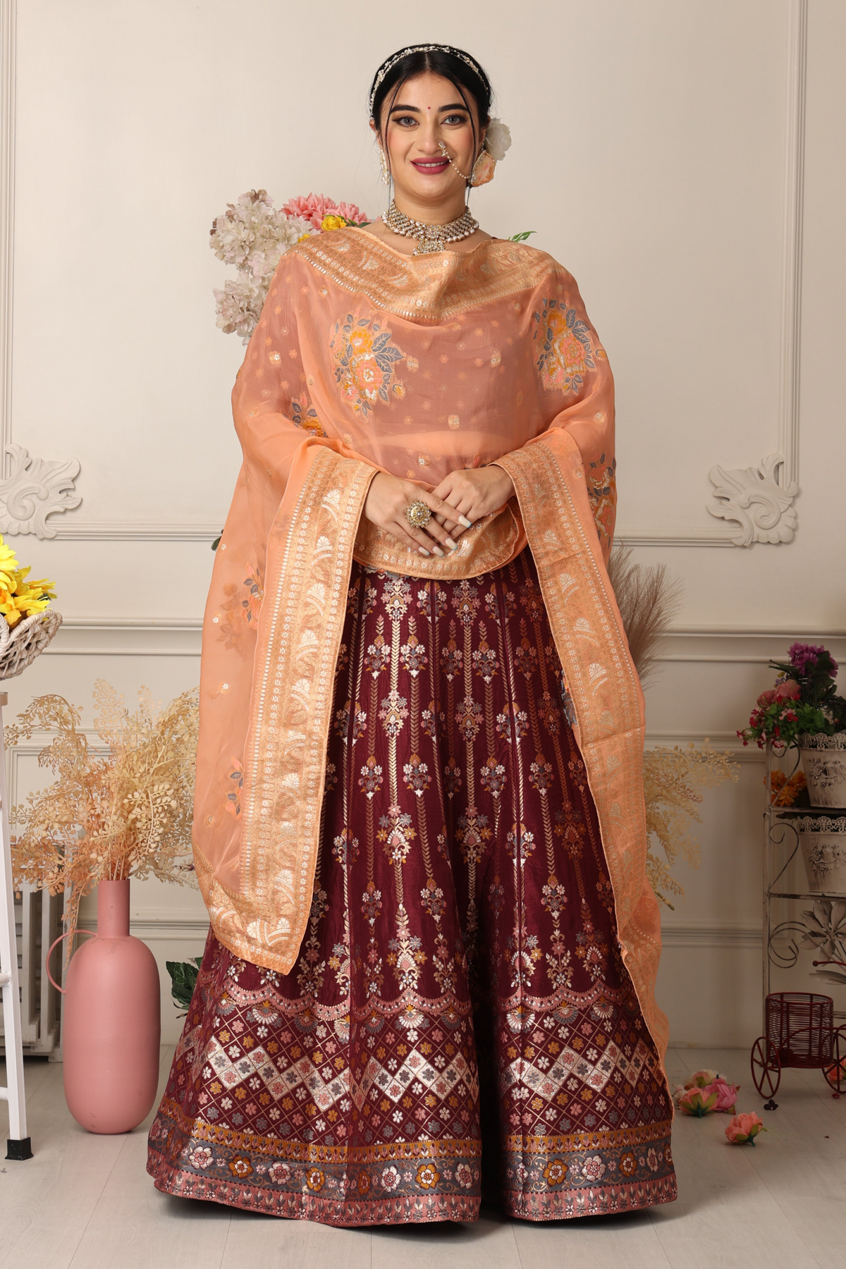 Buy Plus Size ​Suramya Utsav Banarasi Silk Lehenga At Apella | Sizes XS to 10 XL | India | Free Delivery | Customized