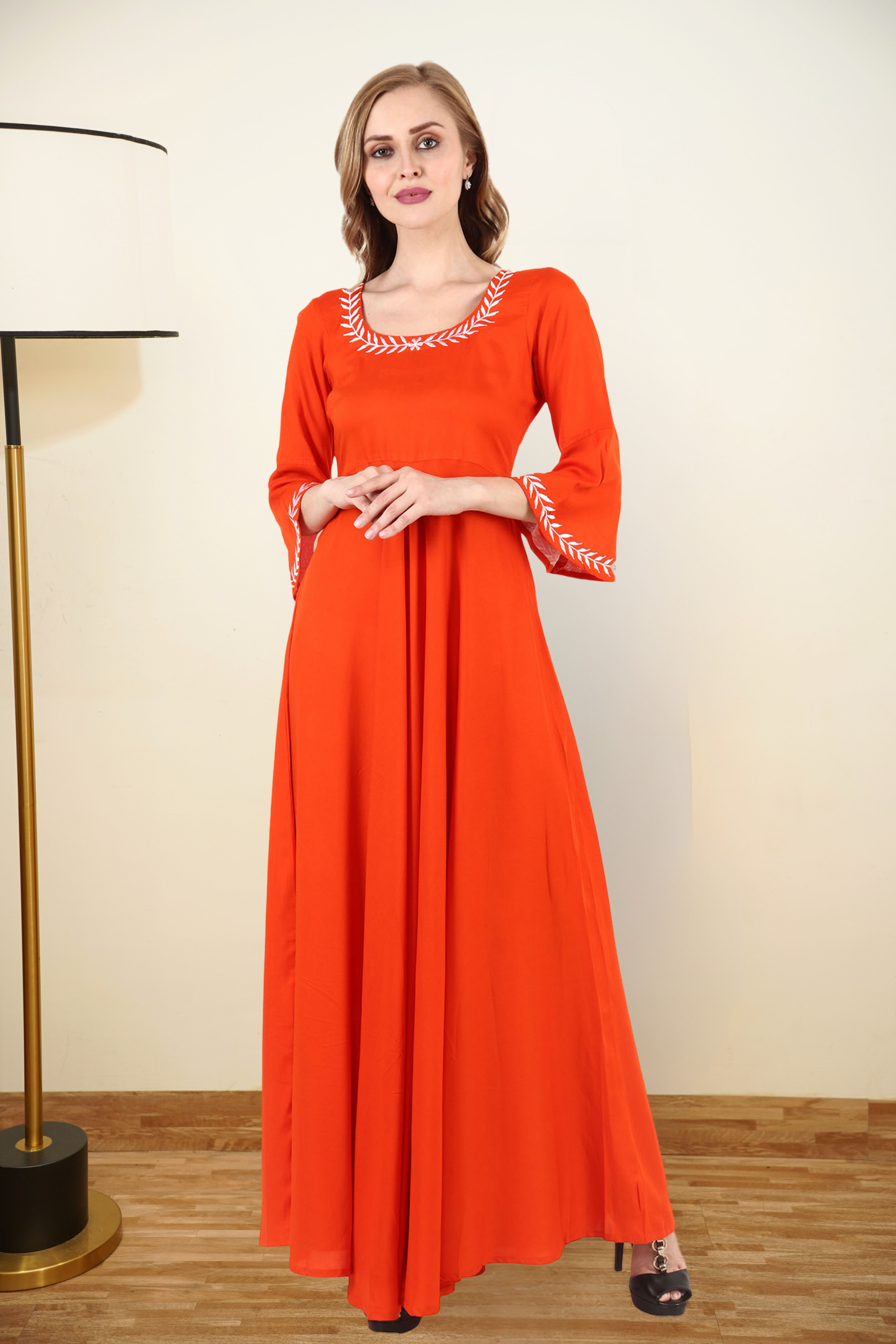 Buy Plus Size ​Minimal Orange Dress At Apella | Sizes XS to 10 XL | India | Free Delivery | Customized