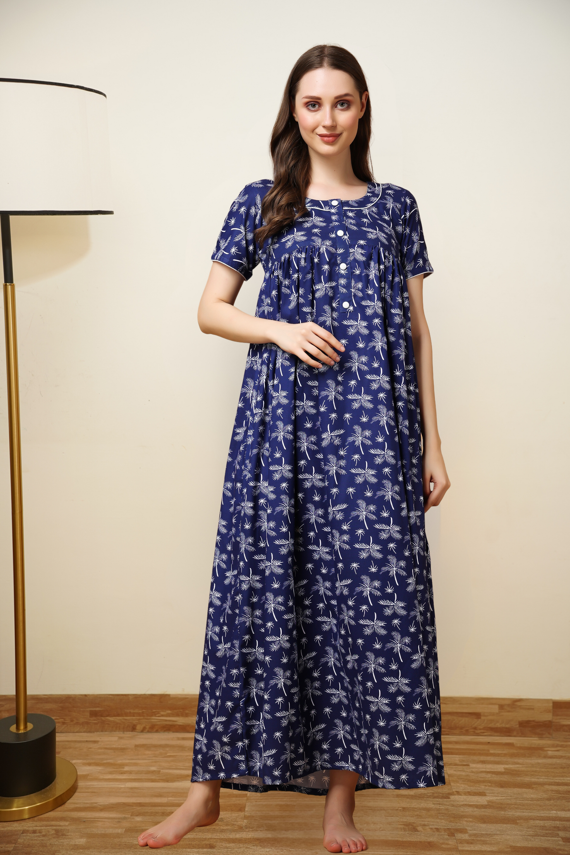 Palmy Indigo Cotton Night Gown Apella