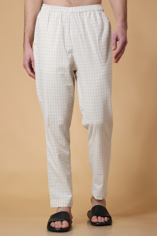 Creamy Checked Cotton Pant Pajama