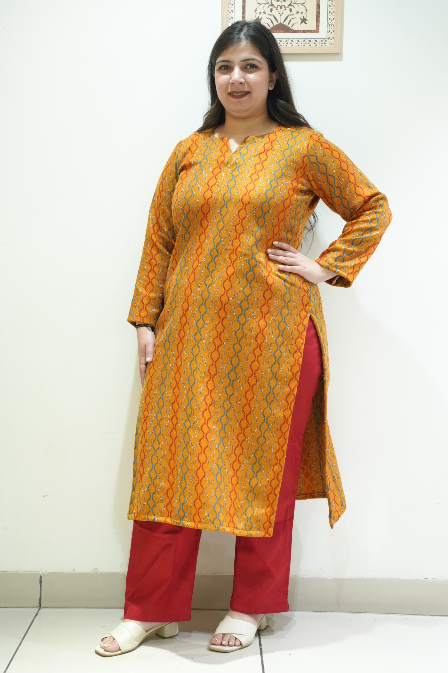 Saffron Ripple Woollen Kurta Set