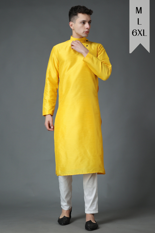 Amber Yellow Silk Kurta Pajama