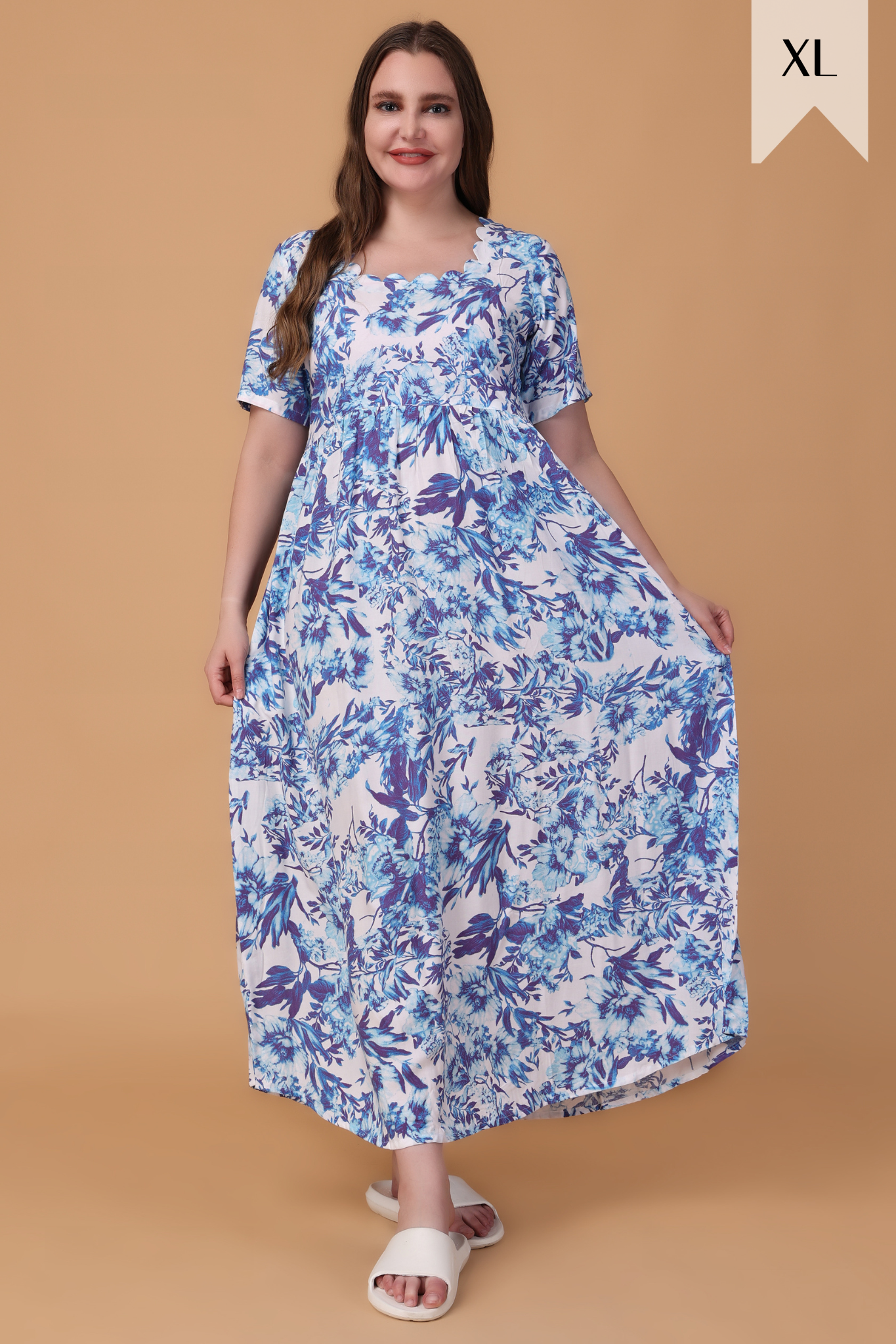 Buy Plus Size ​Indigo Lullaby Rayon Night Gown At Apella | Sizes XS to 10 XL | India | Free Delivery | Customized