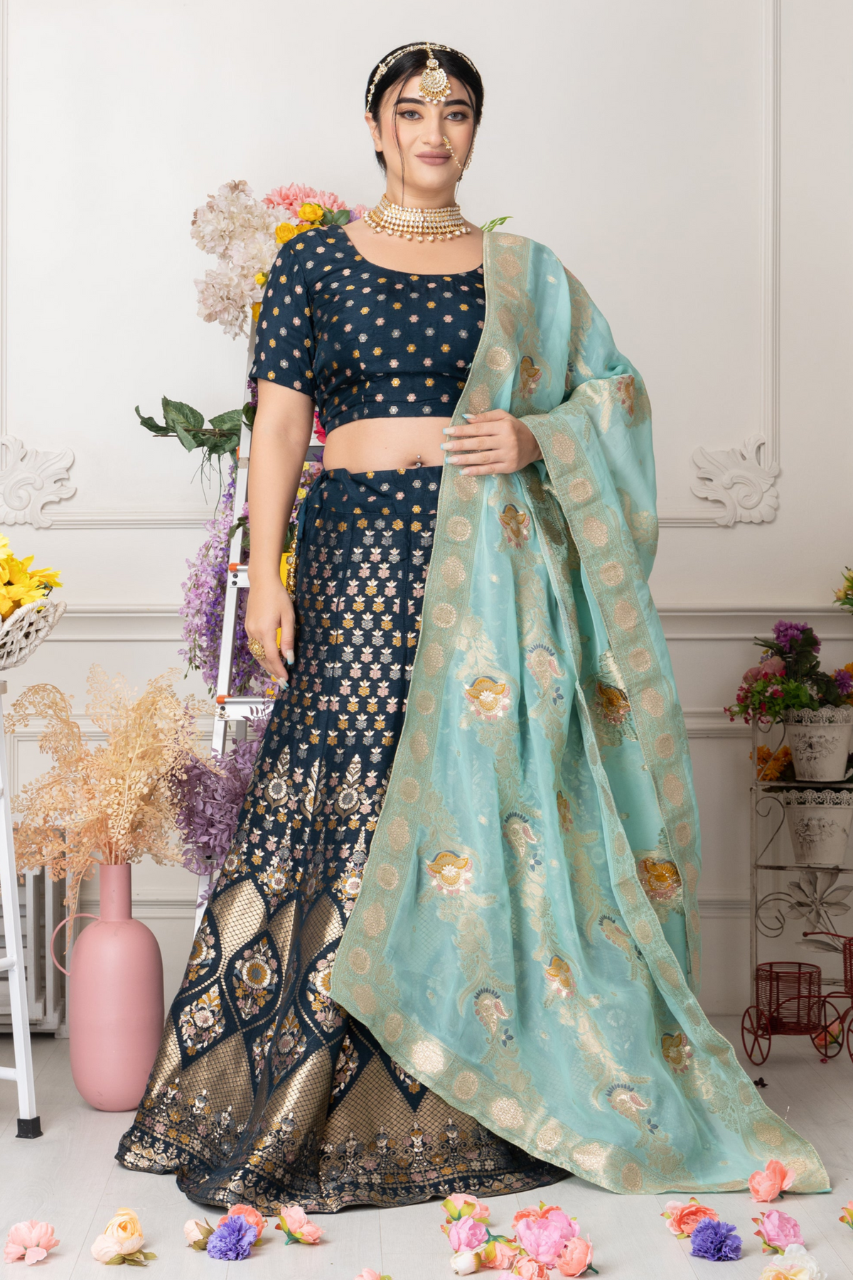 Buy Plus Size ​Haril Dhvani Banarasi Silk Lehenga At Apella | Sizes XS to 10 XL | India | Free Delivery | Customized