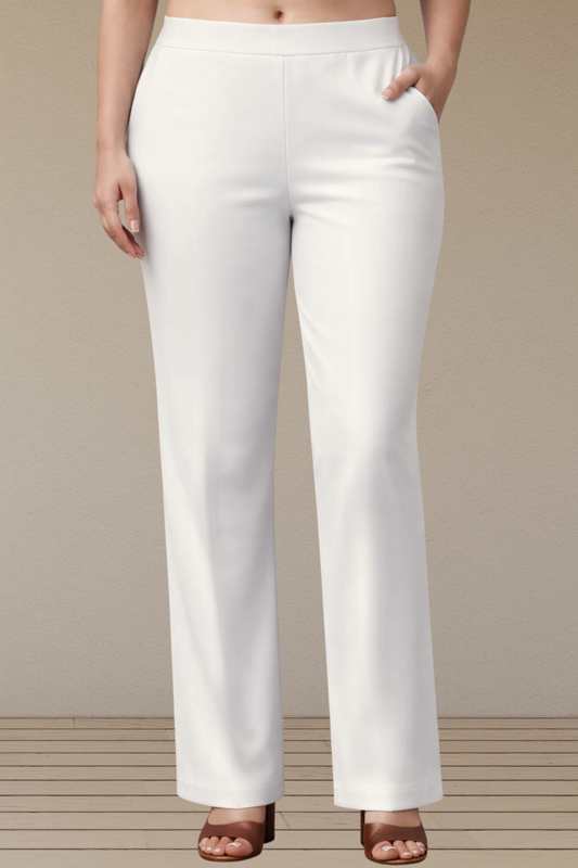 Off White Lycra Slub Pants