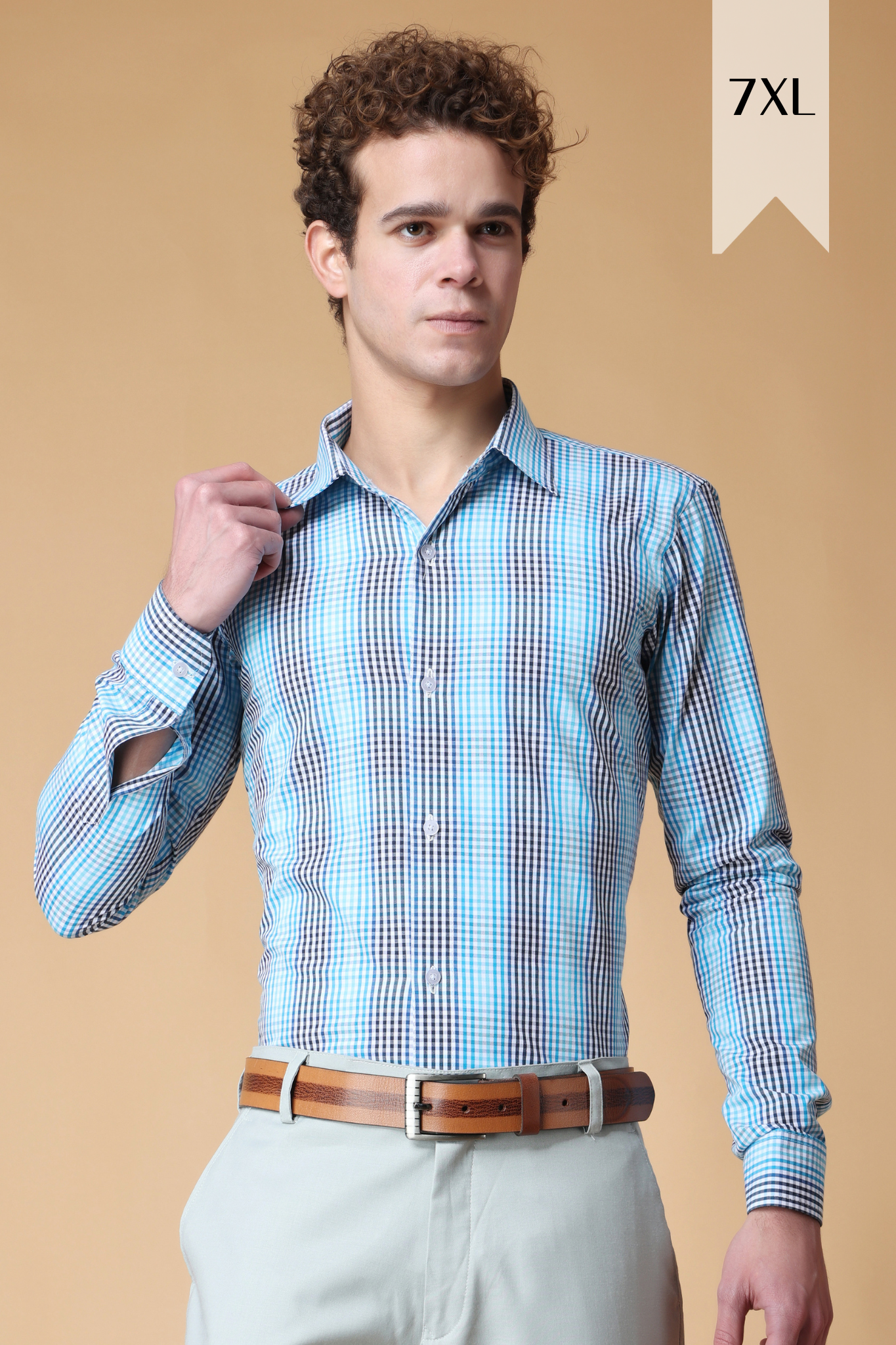 Buy Plus Size ​Shades of Blue Checked Shirt At Apella | Sizes XS to 10 XL | India | Free Delivery | Customized