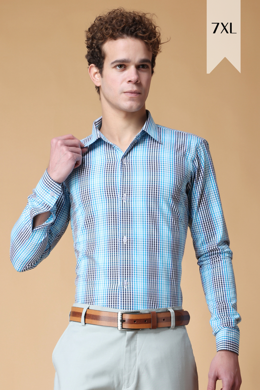 Buy Plus Size ​Shades of Blue Checked Shirt At Apella | Sizes XS to 10 XL | India | Free Delivery | Customized