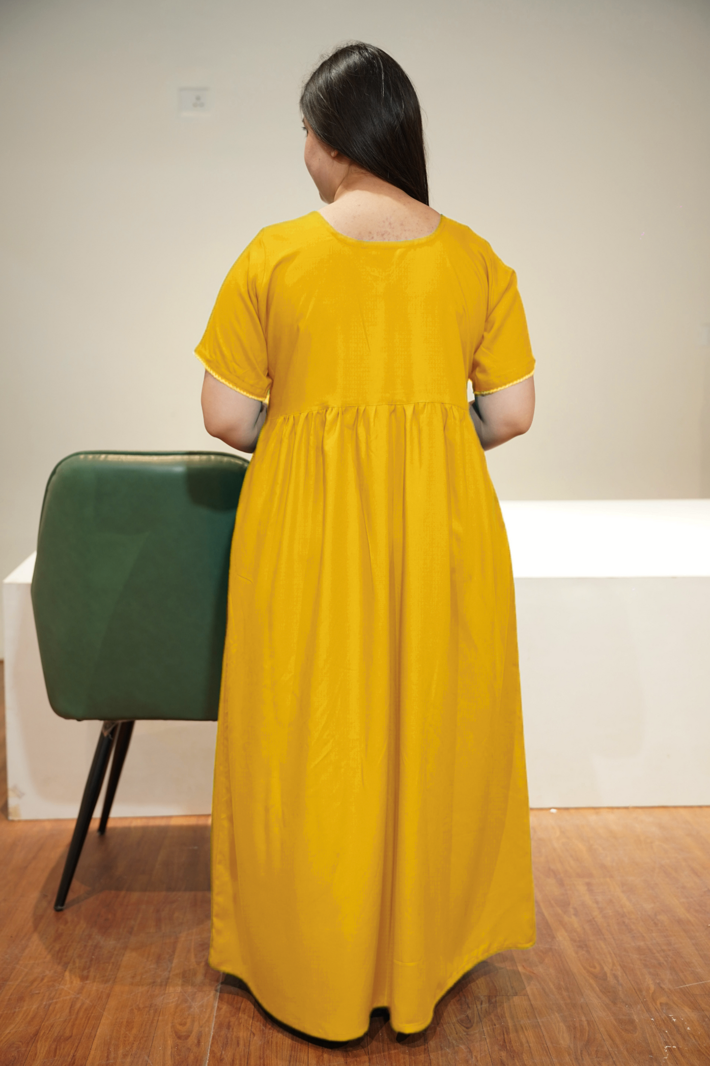 Solid Mustard Rayon Night Gown