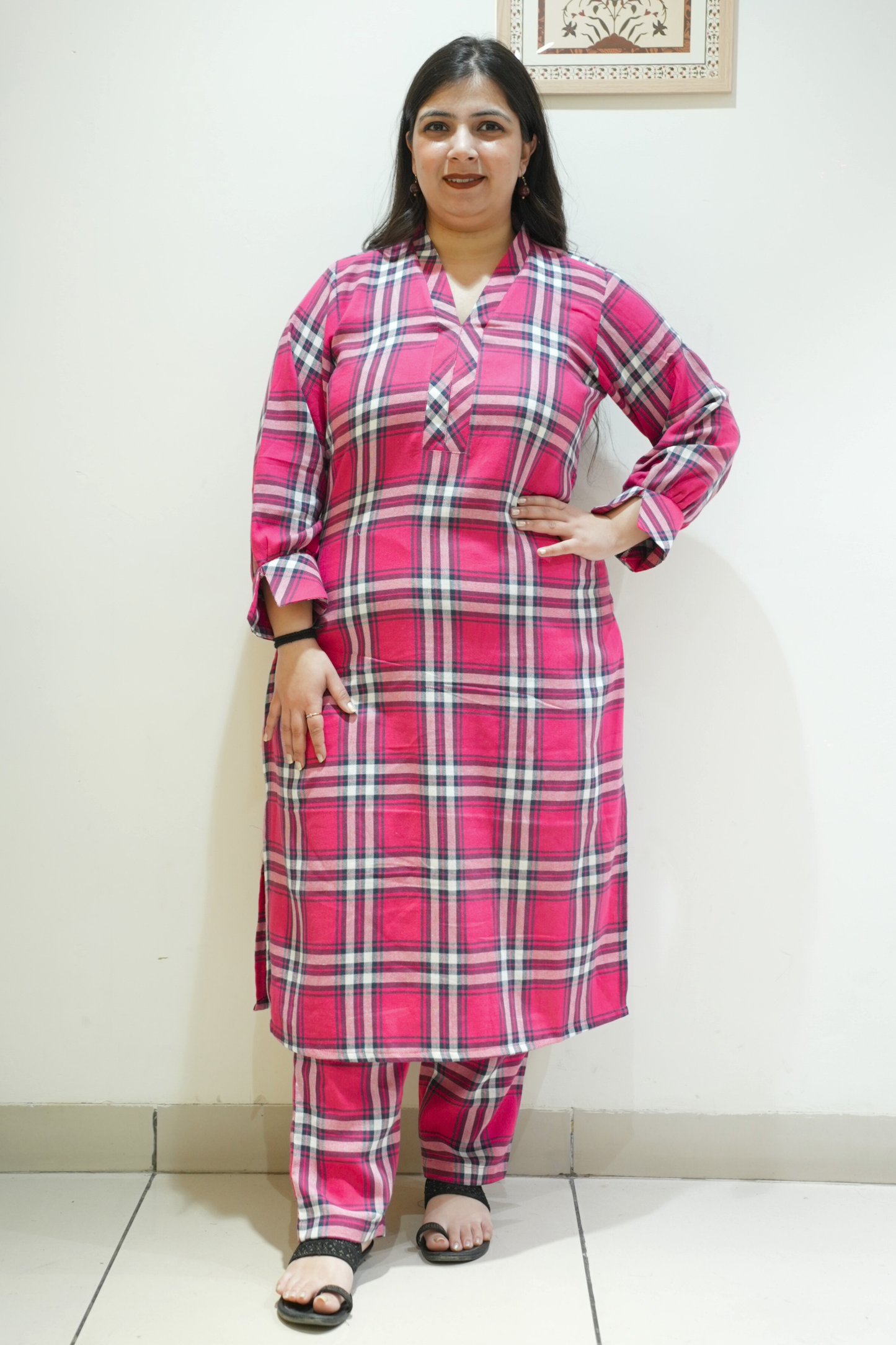 Rosewood Pink Woollen Kurta Set