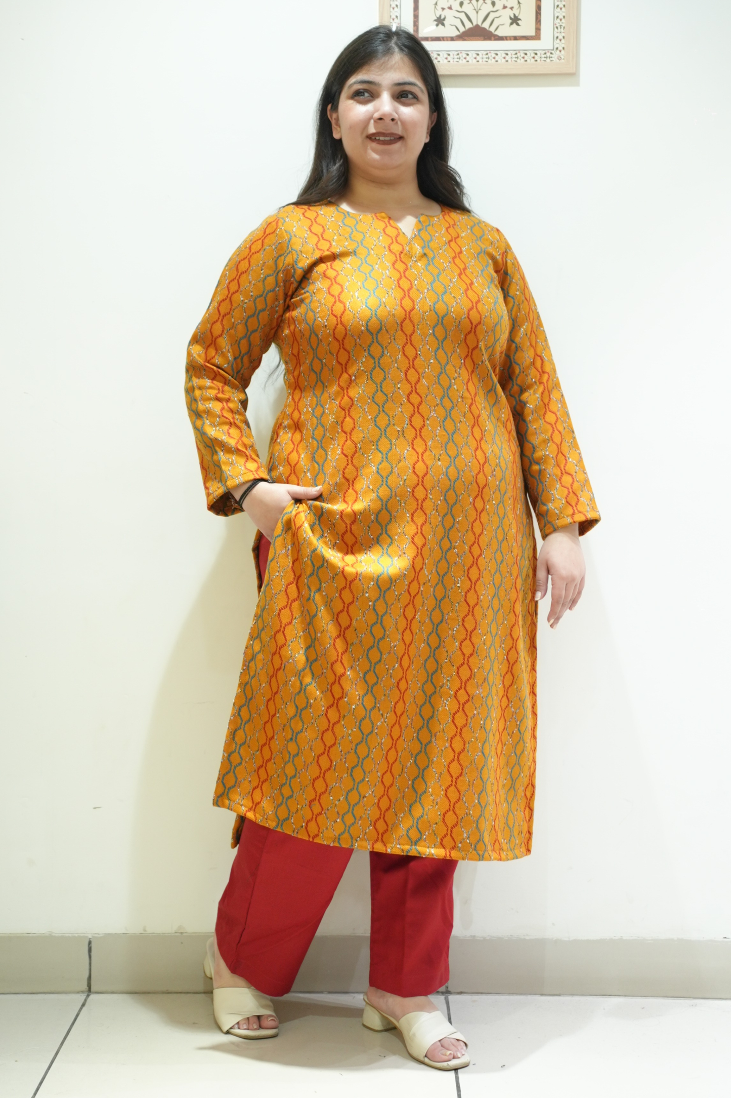 Saffron Ripple Woollen Kurta Set
