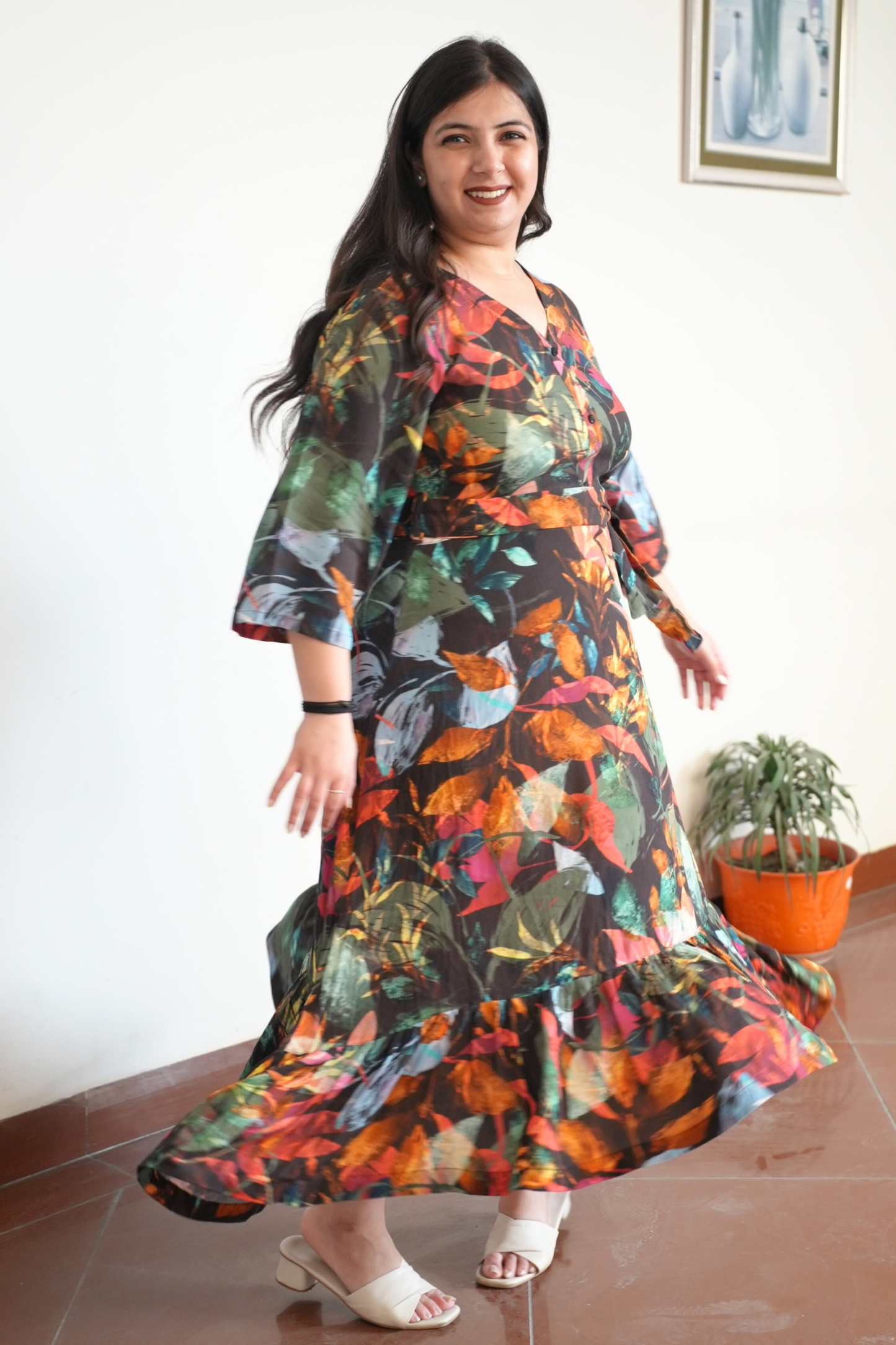 Autumn Mosaic Printed Maxi Dress