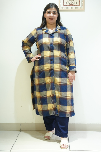 Buttercream Navy Woollen Kurta Set