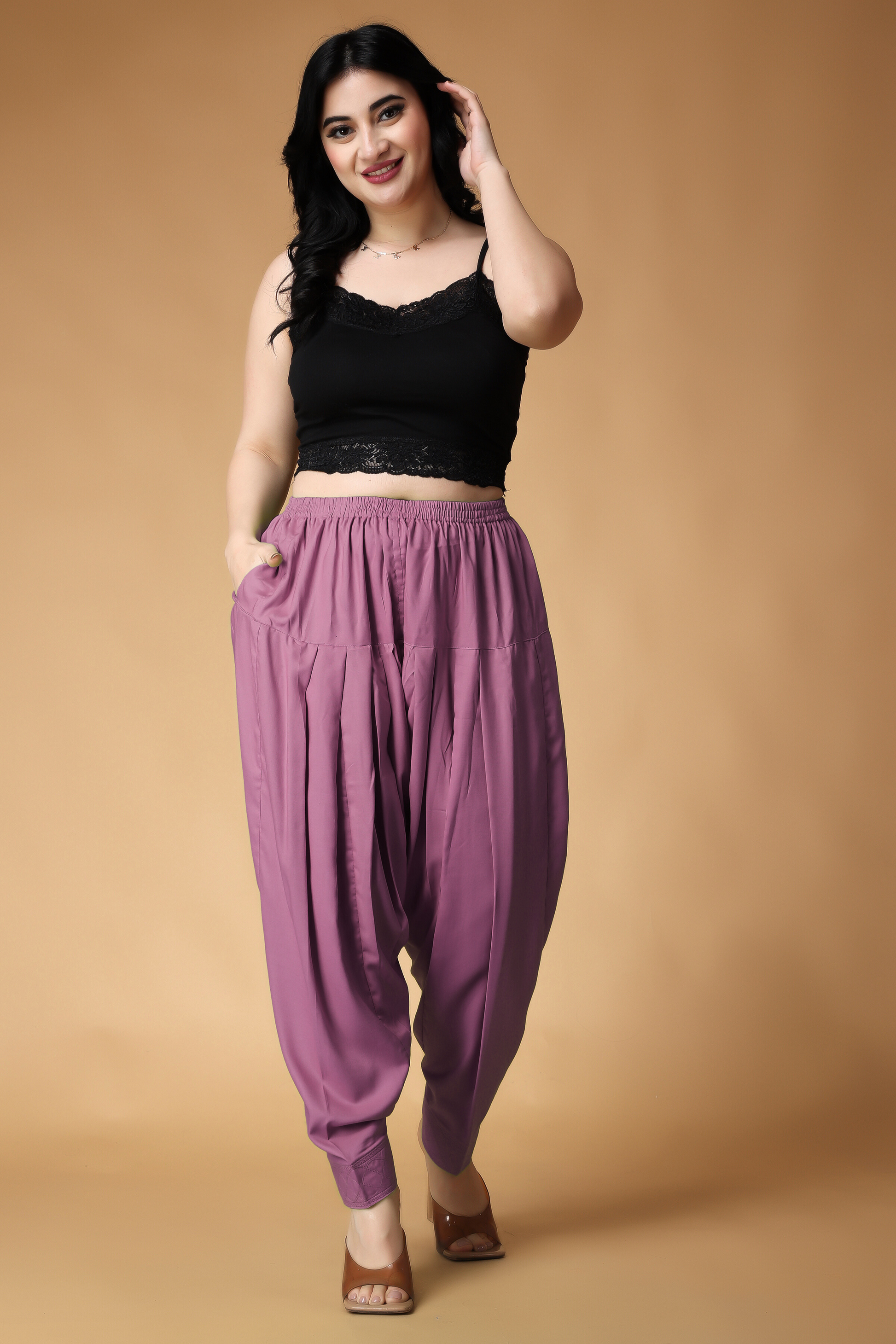 Dark Onion Rayon Pleated Salwar