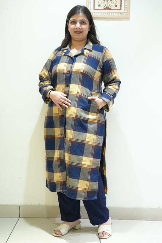 Buttercream Navy Woollen Kurta Set