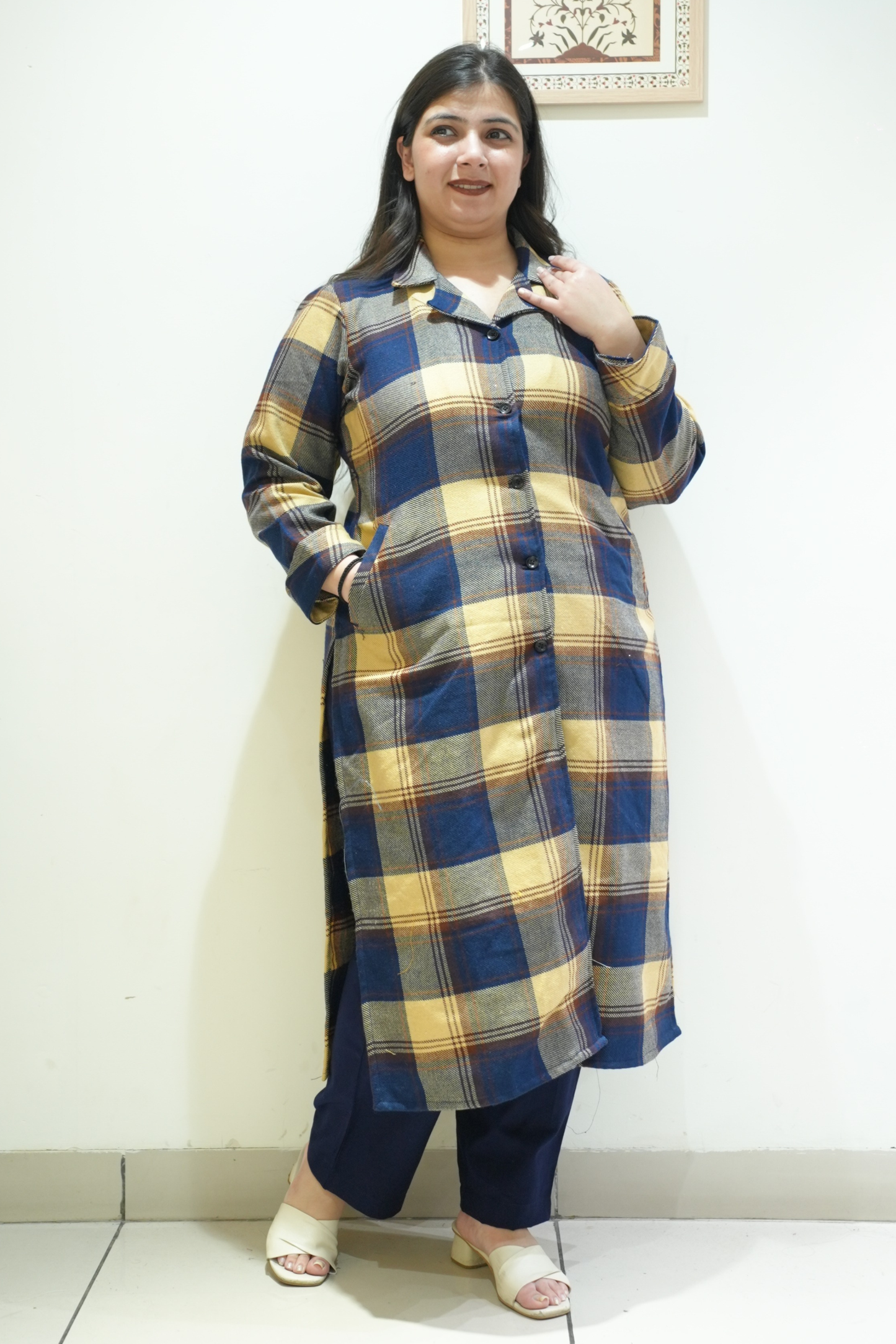 Buttercream Navy Woollen Kurta Set