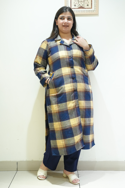 Buttercream Navy Woollen Kurta Set