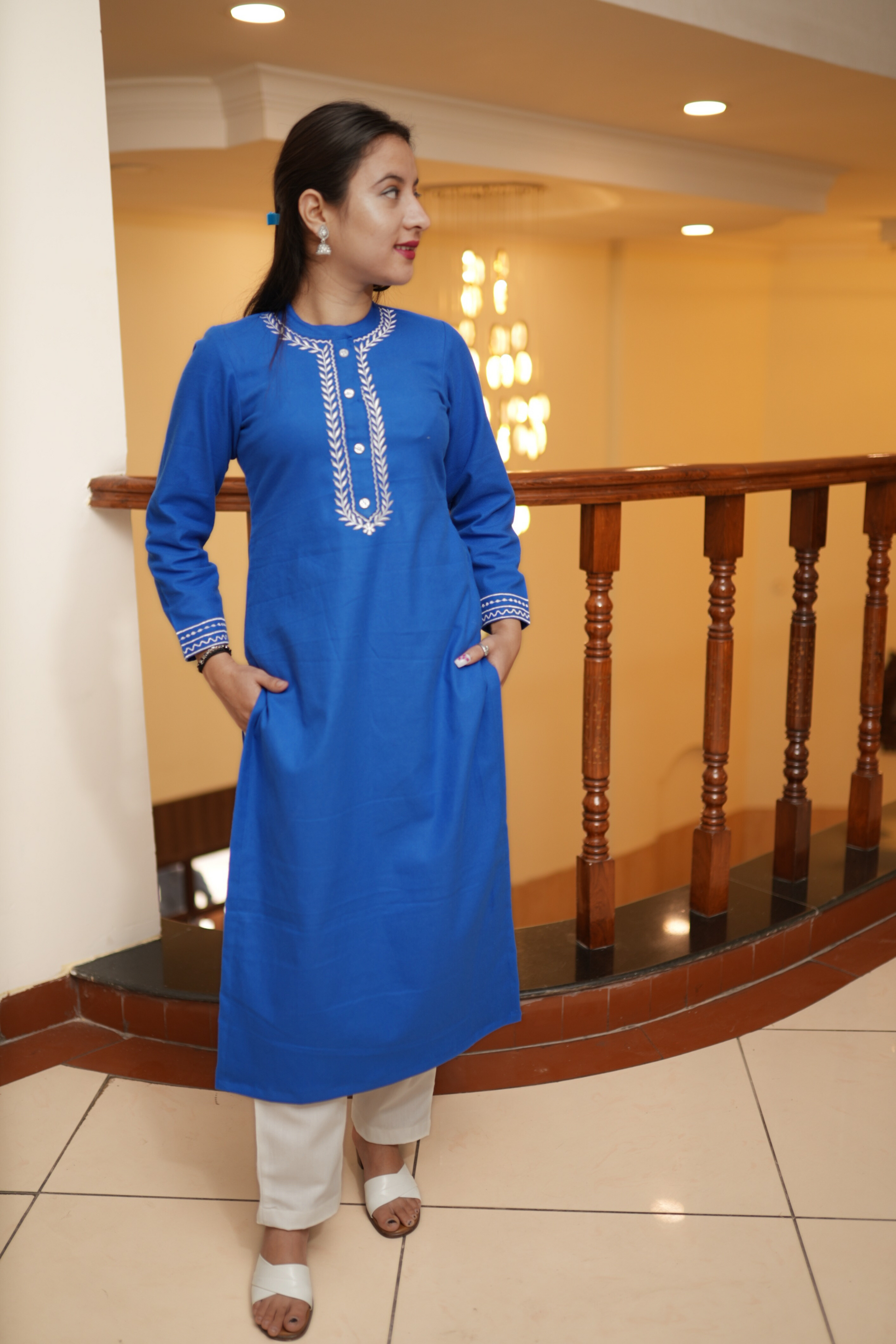 Buy Plus Size ​Frosty Blue Woollen Kurta At Apella | Sizes XS to 10 XL | India | Free Delivery | Customized