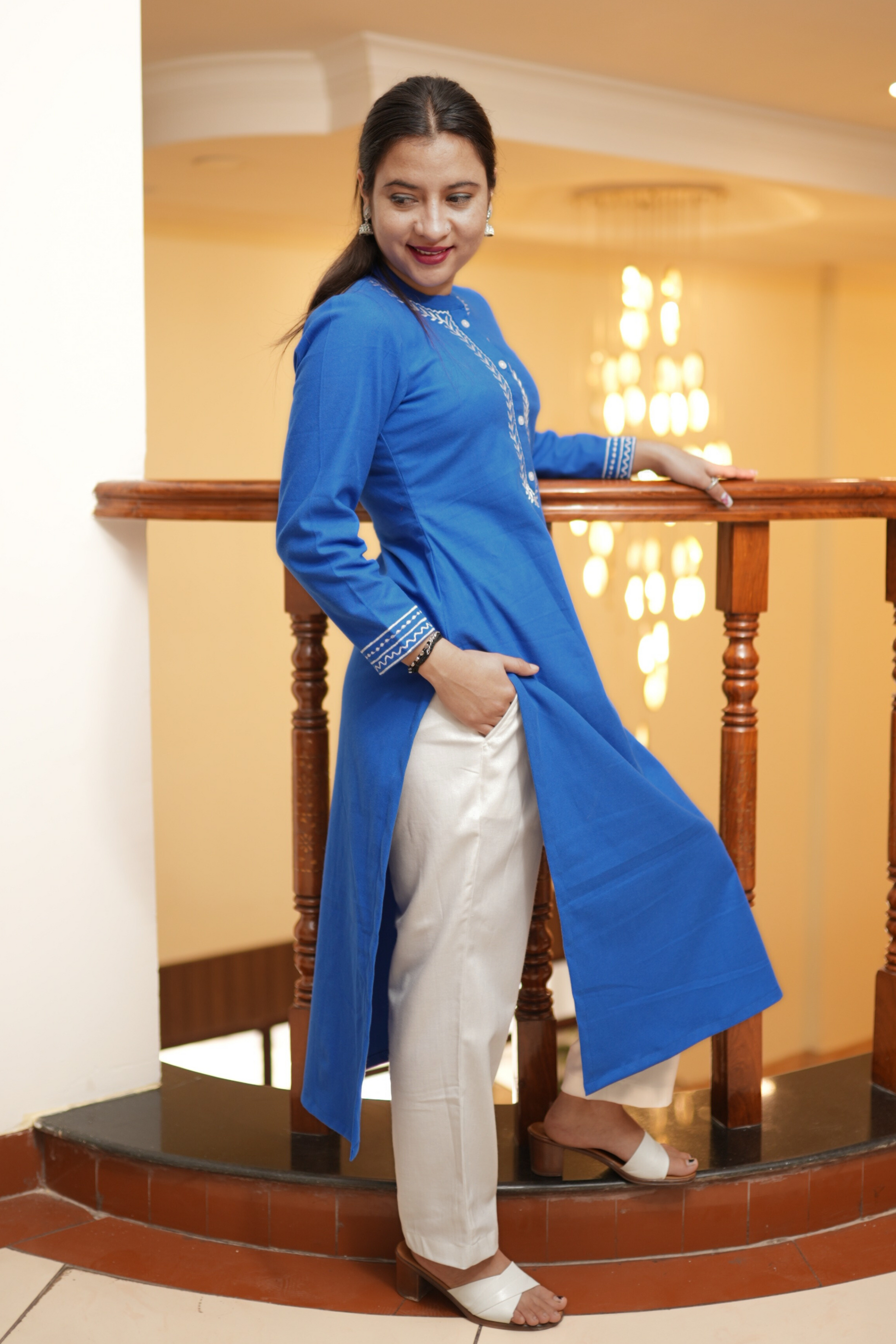 Buy Plus Size ​Frosty Blue Woollen Kurta At Apella | Sizes XS to 10 XL | India | Free Delivery | Customized