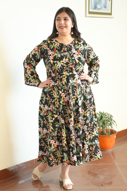 Midnight Confetti Calf Dress With Pockets
