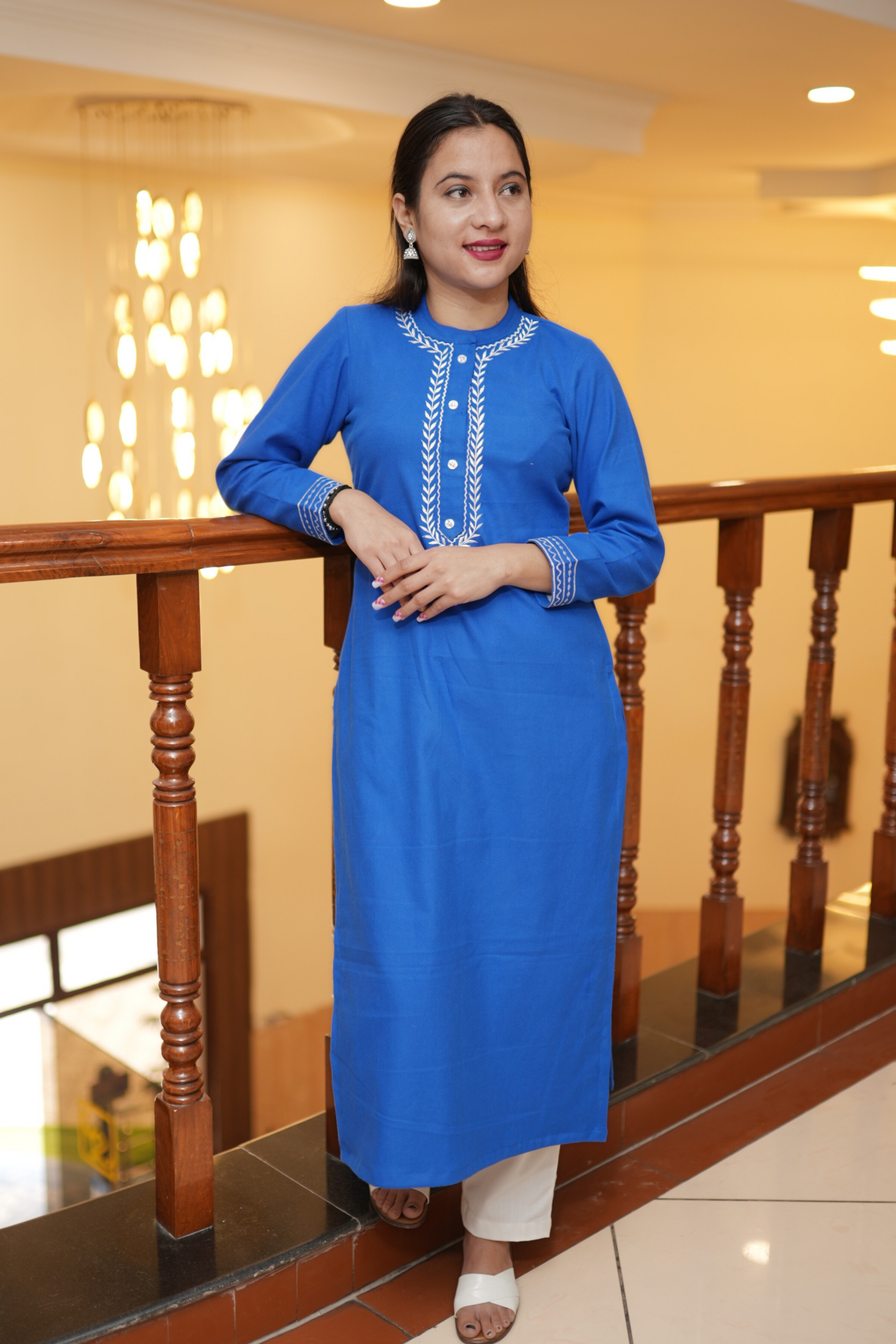 Buy Plus Size ​Frosty Blue Woollen Kurta At Apella | Sizes XS to 10 XL | India | Free Delivery | Customized