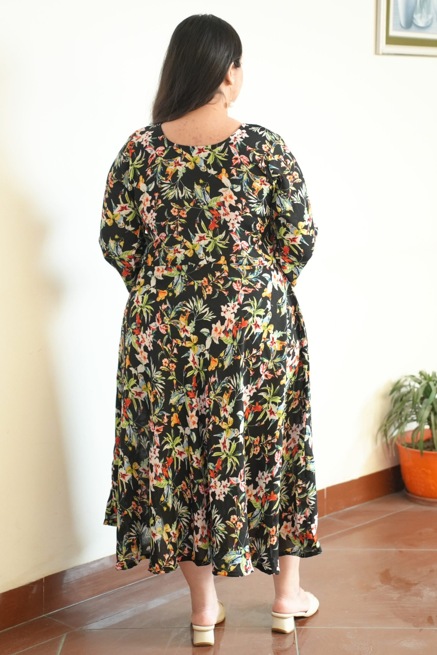 Midnight Confetti Calf Dress With Pockets