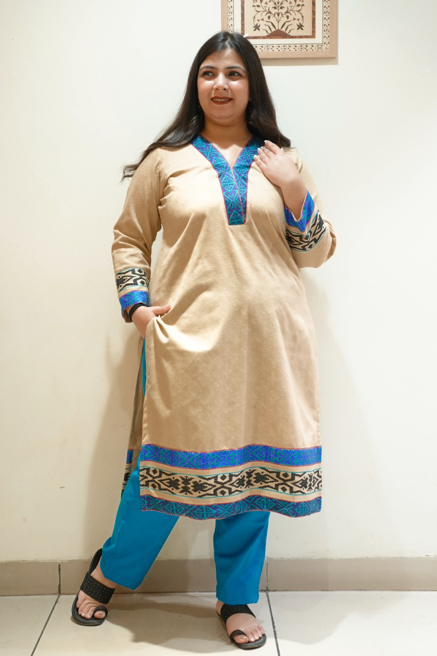 Sandstone Blue Woollen Kurta Set