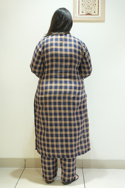 Spiced Navy Woollen Kurta Set