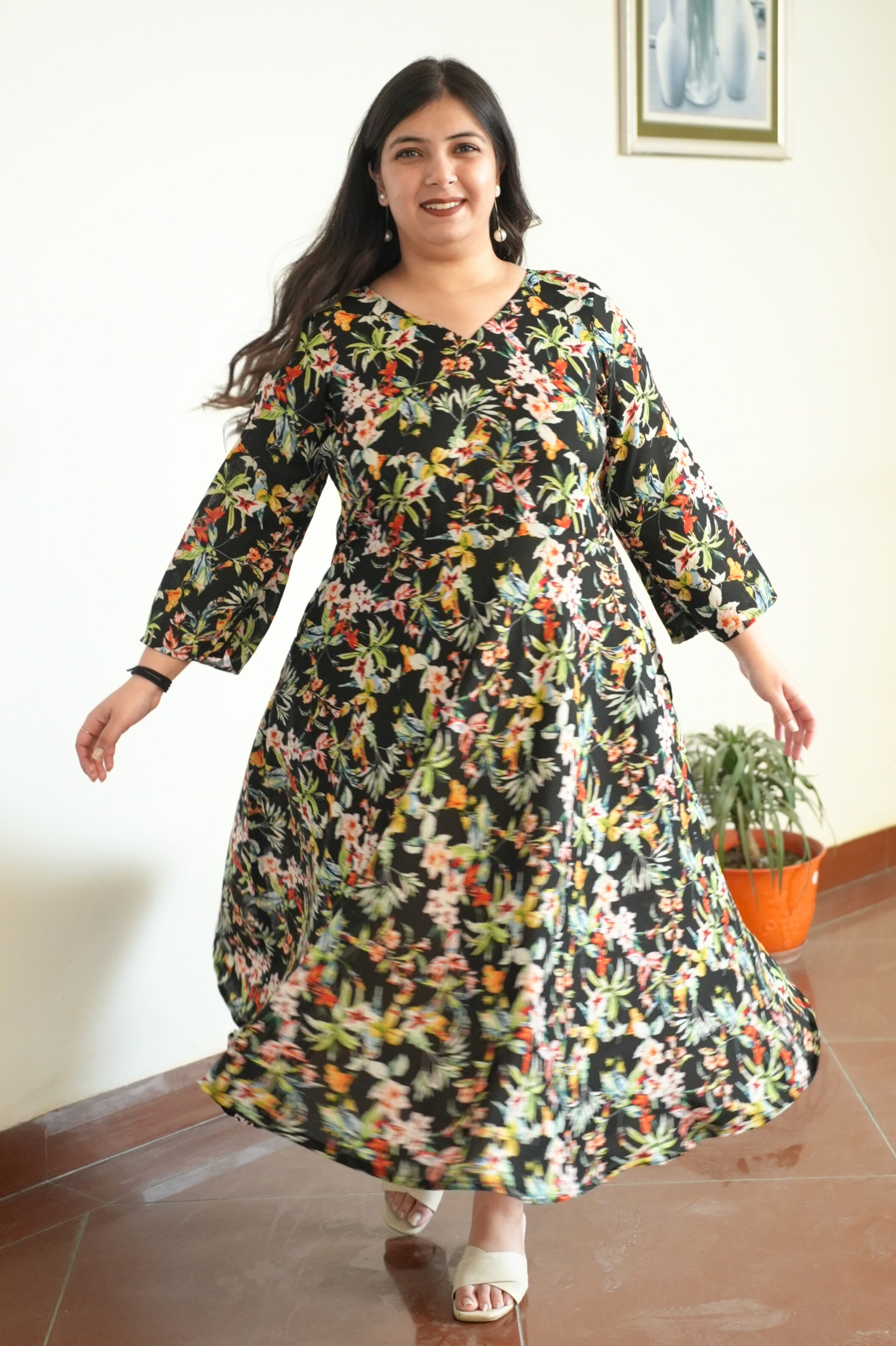 Midnight Confetti Calf Dress With Pockets