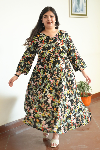 Midnight Confetti Calf Dress With Pockets