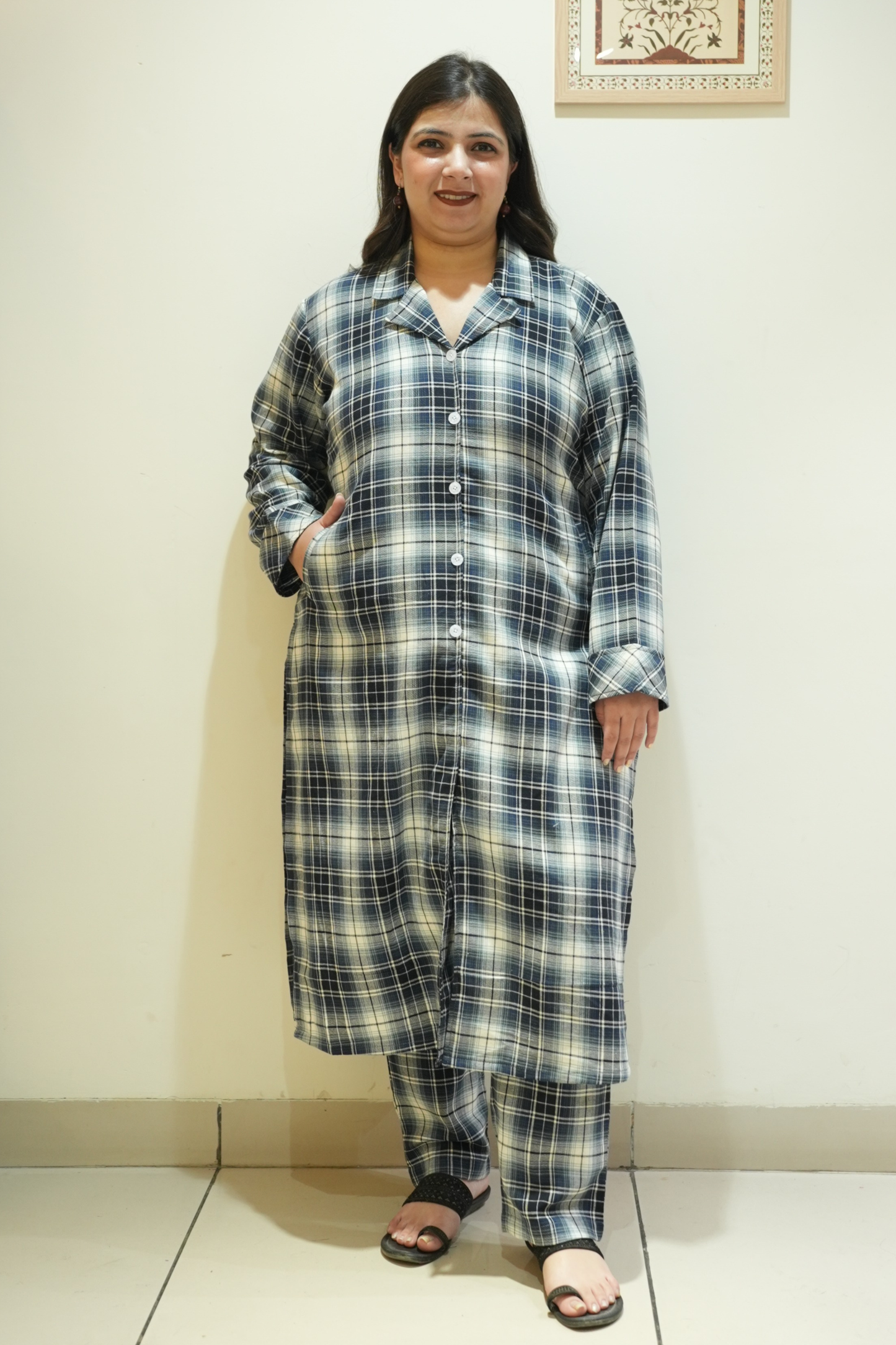 Midnight Teal Woollen Kurta Set