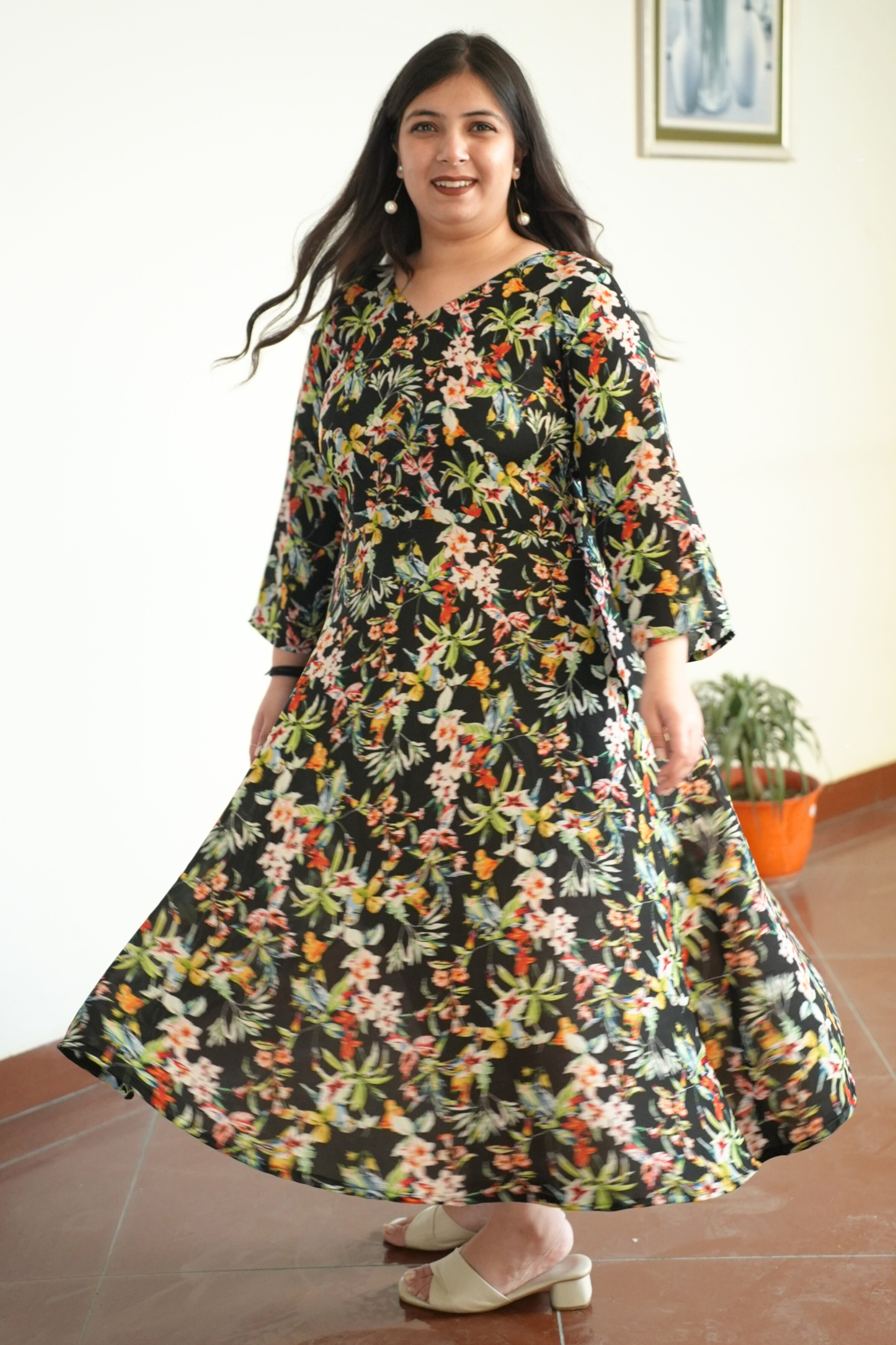 Midnight Confetti Calf Dress With Pockets