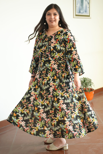 Midnight Confetti Calf Dress With Pockets