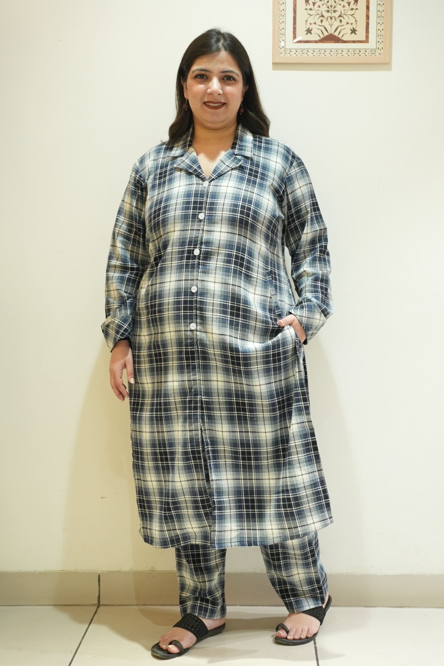 Midnight Teal Woollen Kurta Set