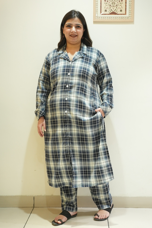 Midnight Teal Woollen Kurta Set