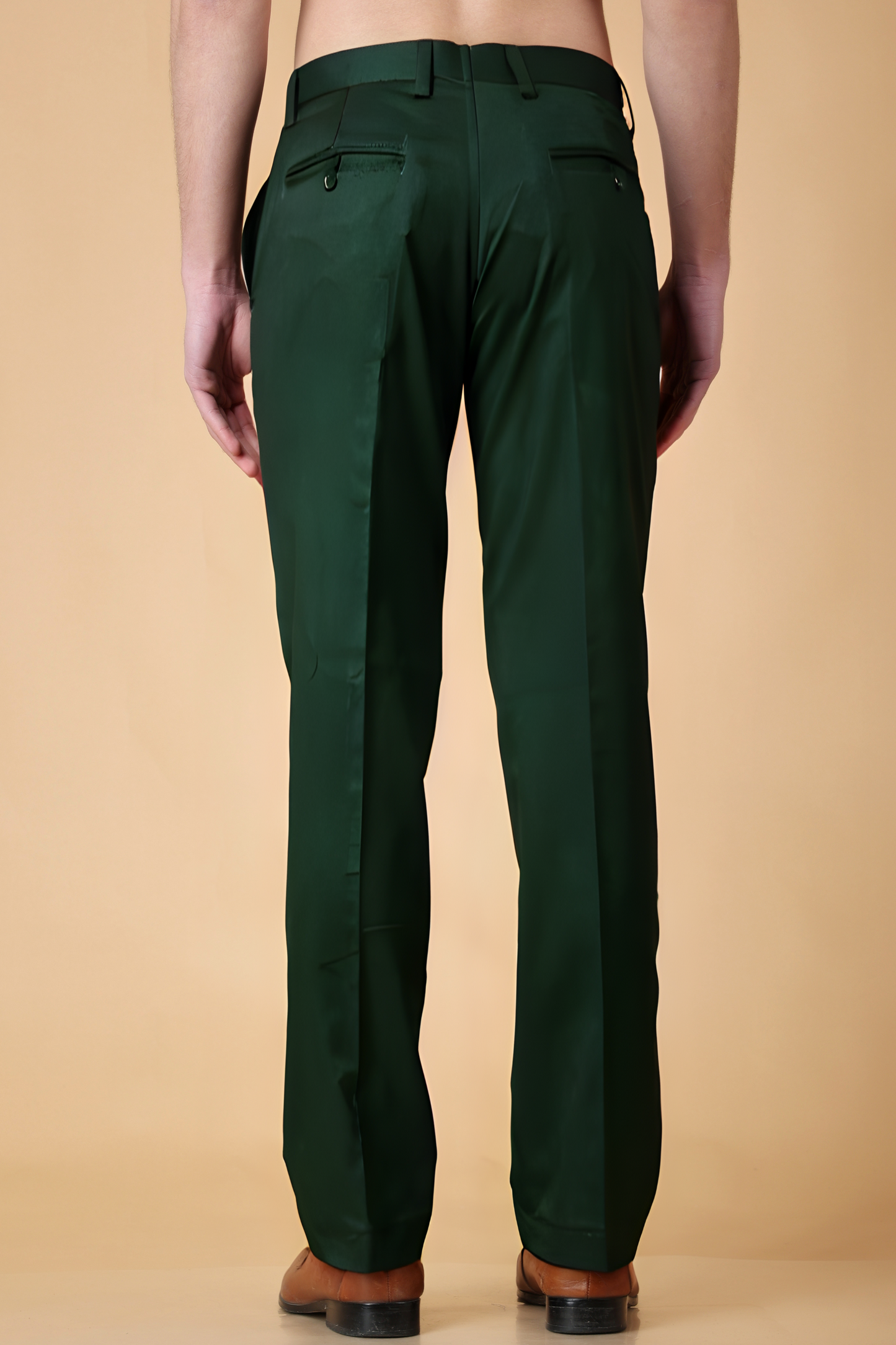 Bottle Green Solid Stretch Trousers