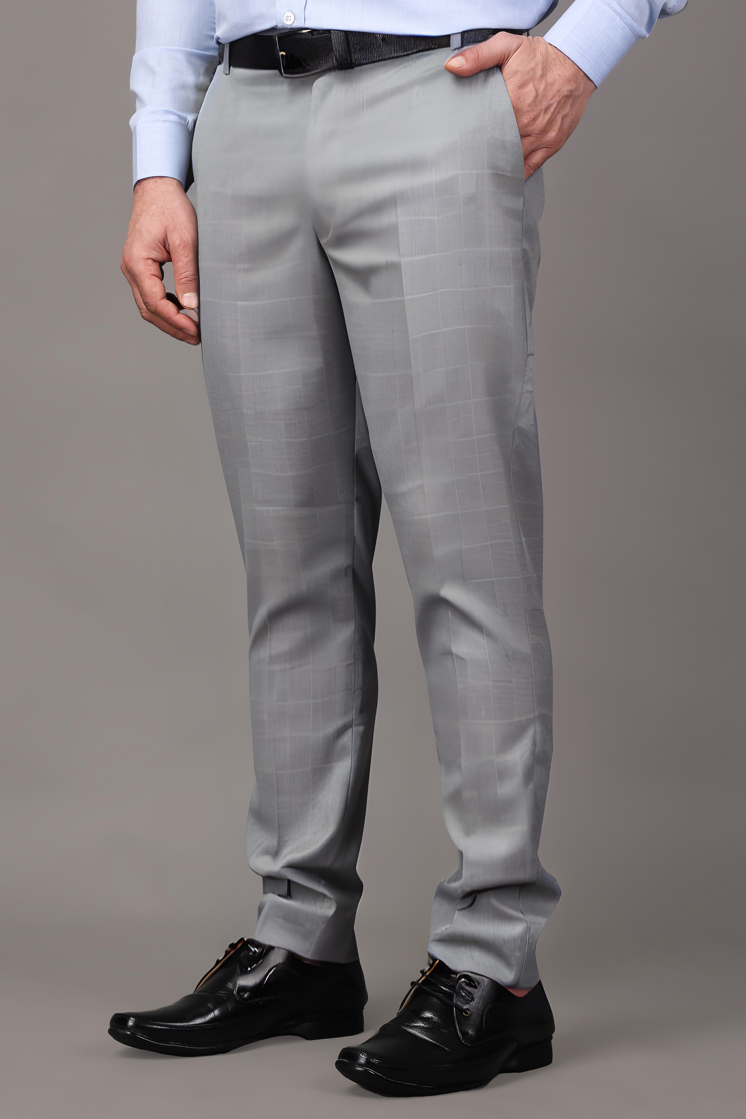 Buy INVICTUS Men Grey Self Design Slim Fit Formal Trousers - Trousers for  Men 1749040 | Myntra
