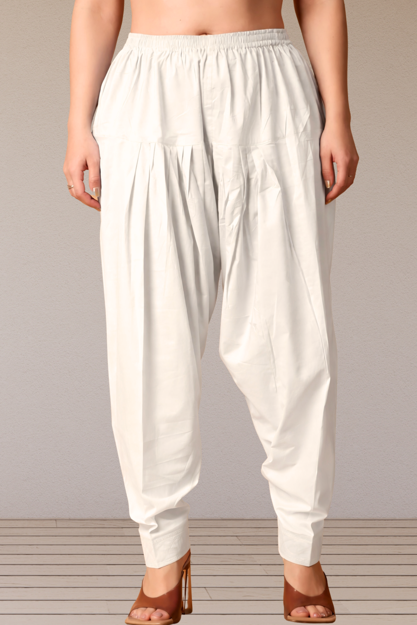 Off White Pleated Cotton Salwar