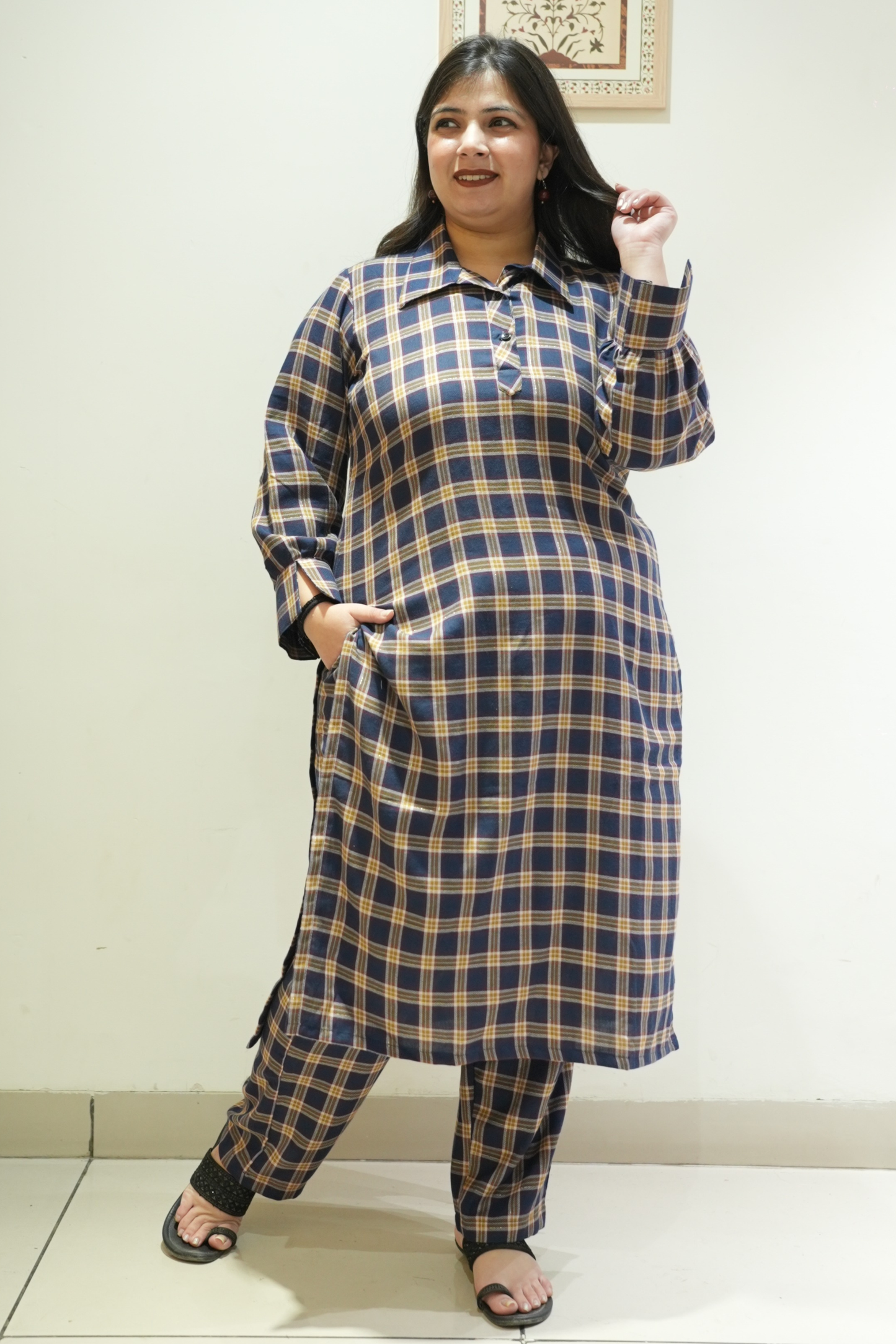 Spiced Navy Woollen Kurta Set