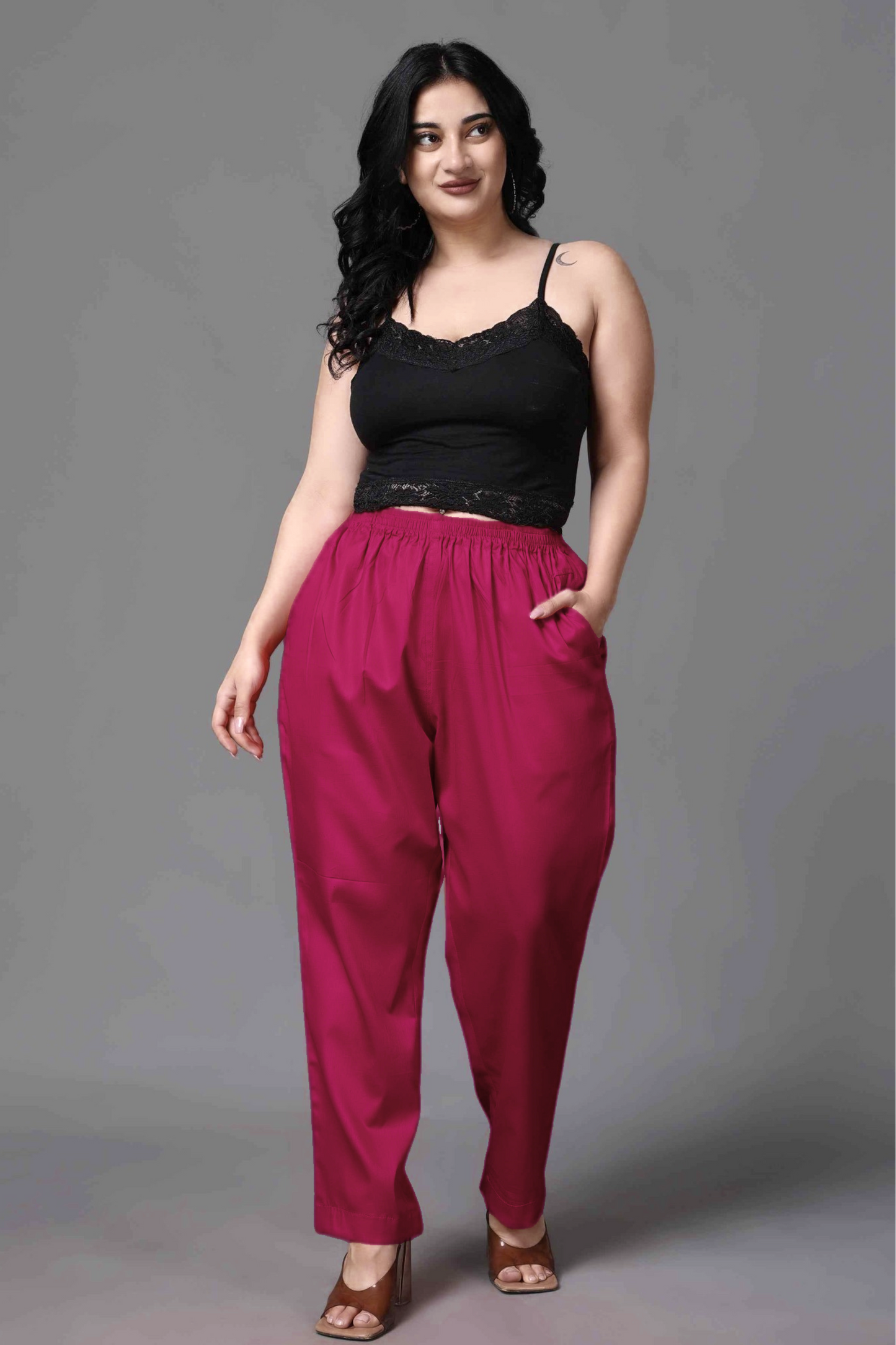 Mulberry Wine Cotton Metallic Pant Palazzo