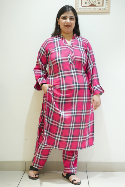 Rosewood Pink Woollen Kurta Set